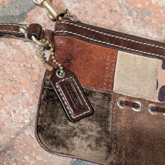 Vintage Coach Brown Suede Leopard Patchwork Wristlet 7"x4" - Picture 6 of 11